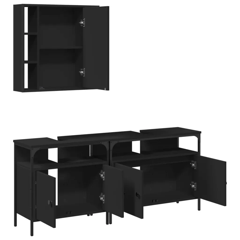 Set di Mobili da Bagno 3 pz Nero in Legno Multistrato 3214725 - Image 5