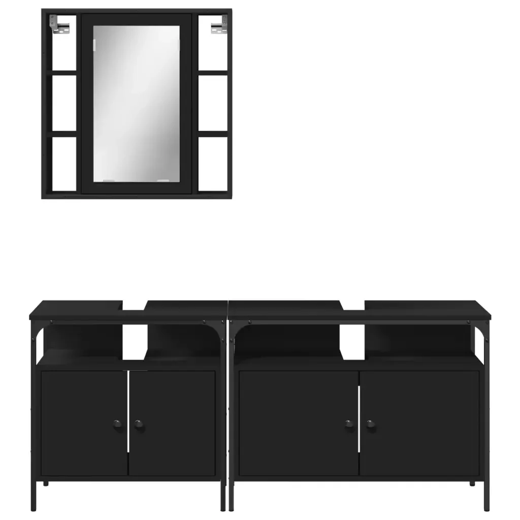 Set di Mobili da Bagno 3 pz Nero in Legno Multistrato 3214725 - Image 6