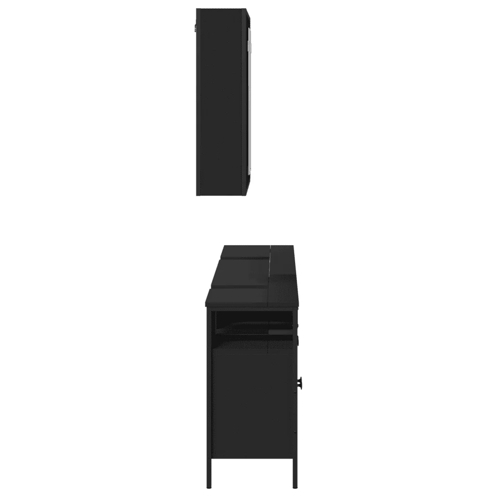 Set di Mobili da Bagno 3 pz Nero in Legno Multistrato 3214725 - Image 7