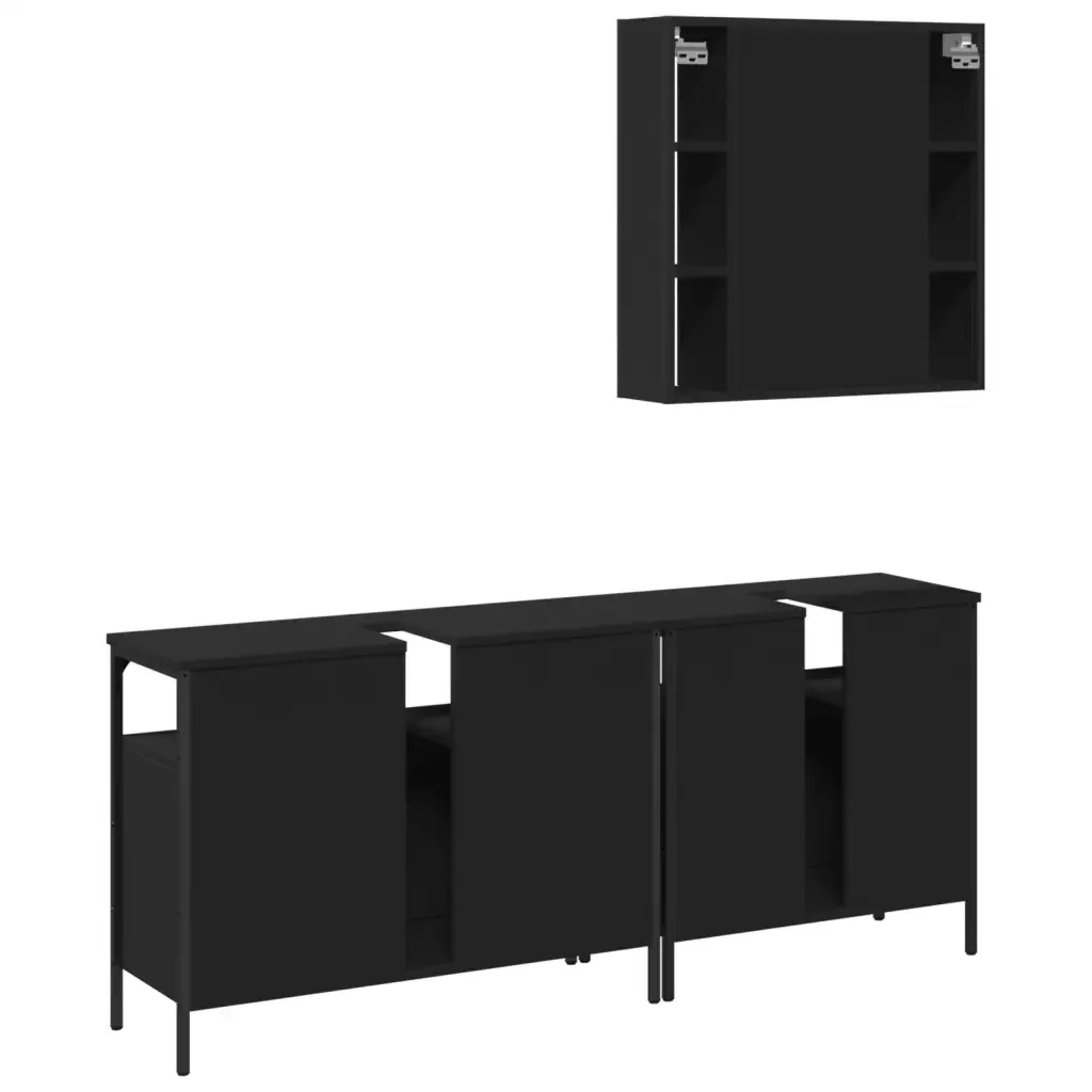 Set di Mobili da Bagno 3 pz Nero in Legno Multistrato 3214725 - Image 8