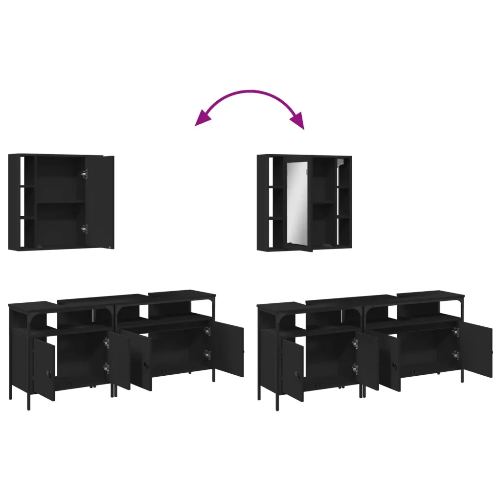 Set di Mobili da Bagno 3 pz Nero in Legno Multistrato 3214725 - Image 9