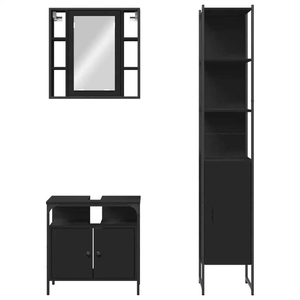 Set di Mobili da Bagno 3 pz Nero in Legno Multistrato 3214735 - Image 6