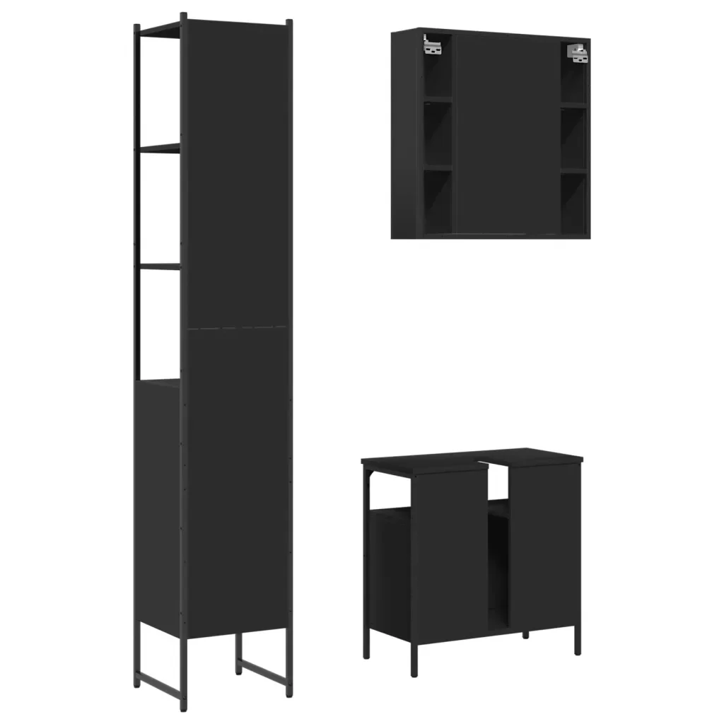 Set di Mobili da Bagno 3 pz Nero in Legno Multistrato 3214735 - Image 8