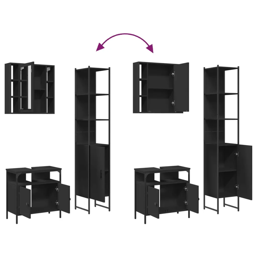 Set di Mobili da Bagno 3 pz Nero in Legno Multistrato 3214735 - Image 9
