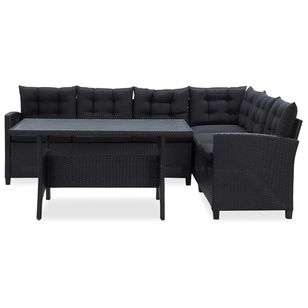 Set di mobili da esterno Nero polyrattan