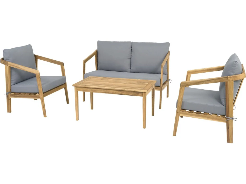 Set di mobili da giardino in legno "Presley" con cuscini - 4 posti - Grigio - Image 4