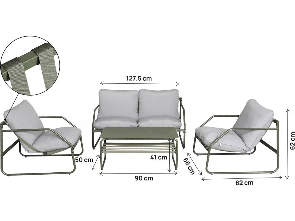 Set di mobili da giardino in metallo "Sora" con cuscini - 4 posti - Verde - Image 3