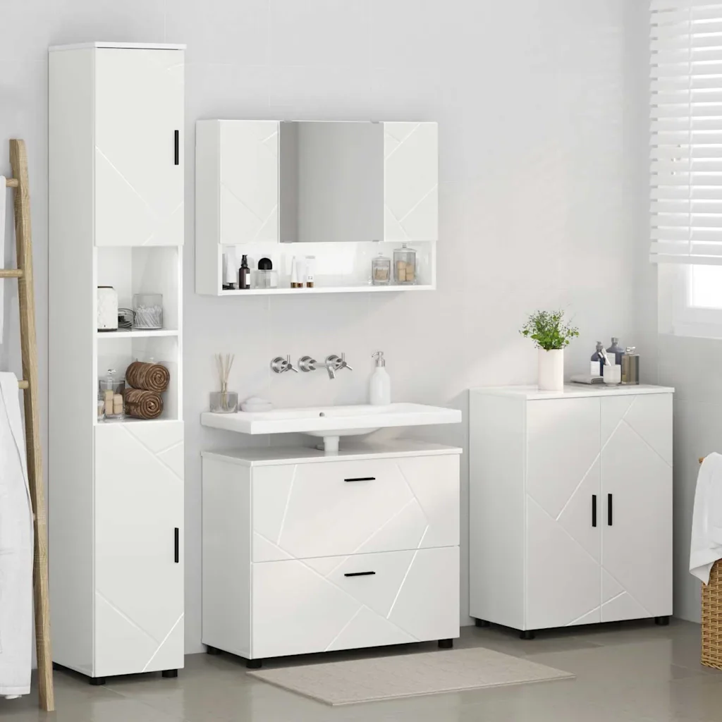 Set di mobili per il bagno con cassetto 4 pcs Bianco Lucido 3393087 - Image 4