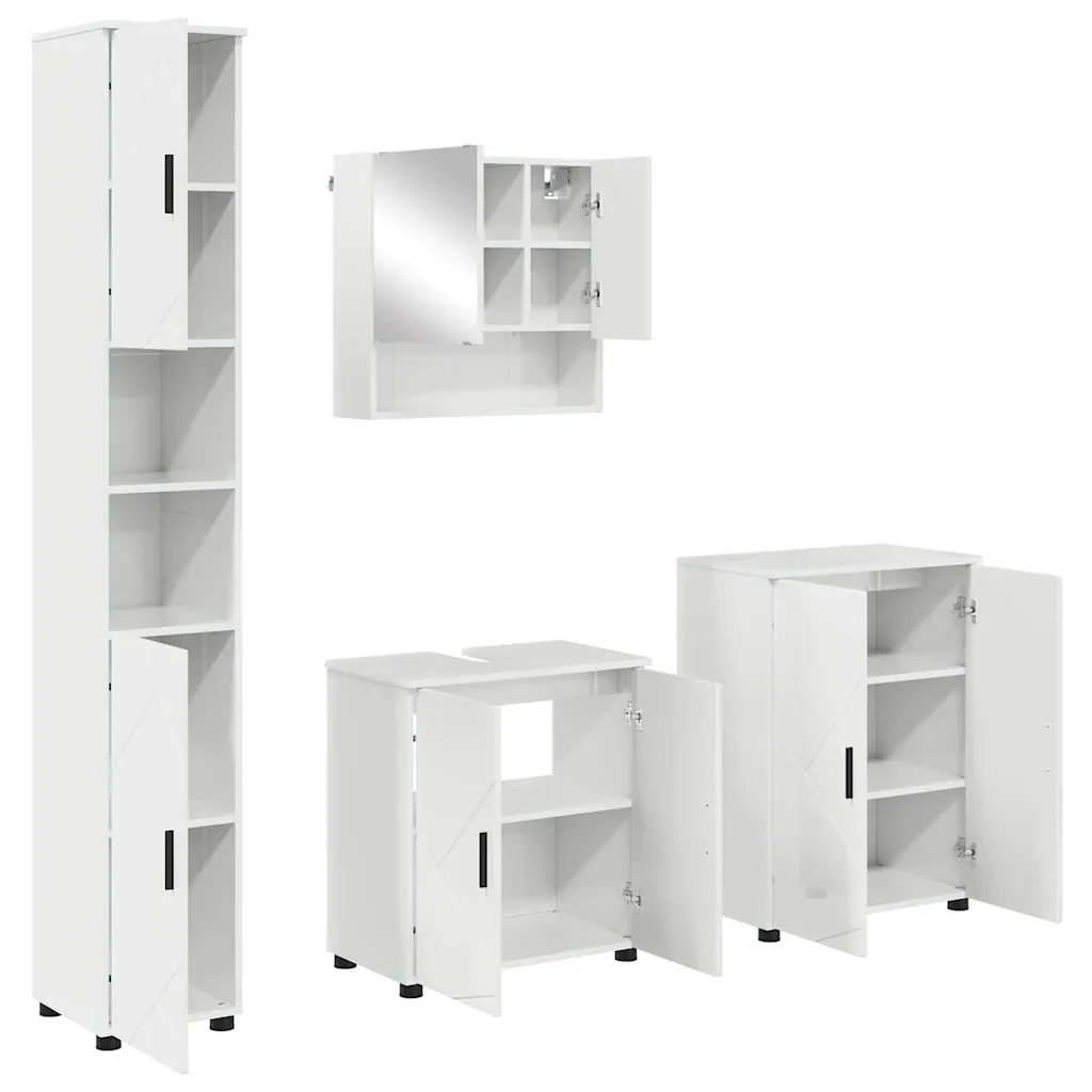Set di mobili per il bagno con porta 4 pcs Bianco Lucido 3393007 - Image 2