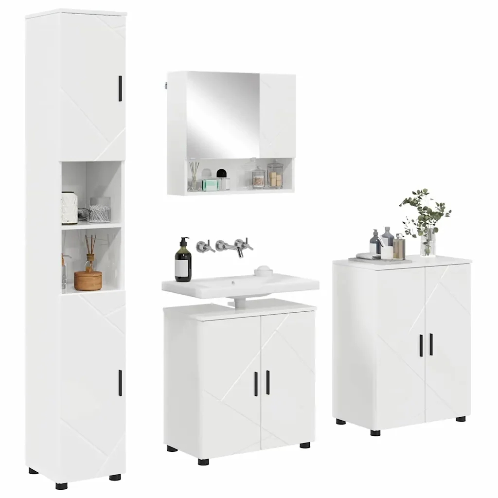 Set di mobili per il bagno con porta 4 pcs Bianco Lucido 3393007 - Image 3