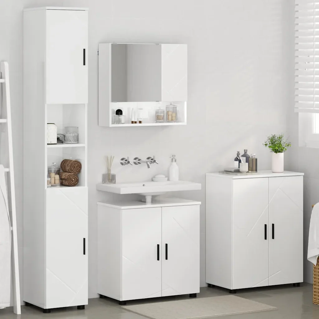 Set di mobili per il bagno con porta 4 pcs Bianco Lucido 3393007 - Image 4