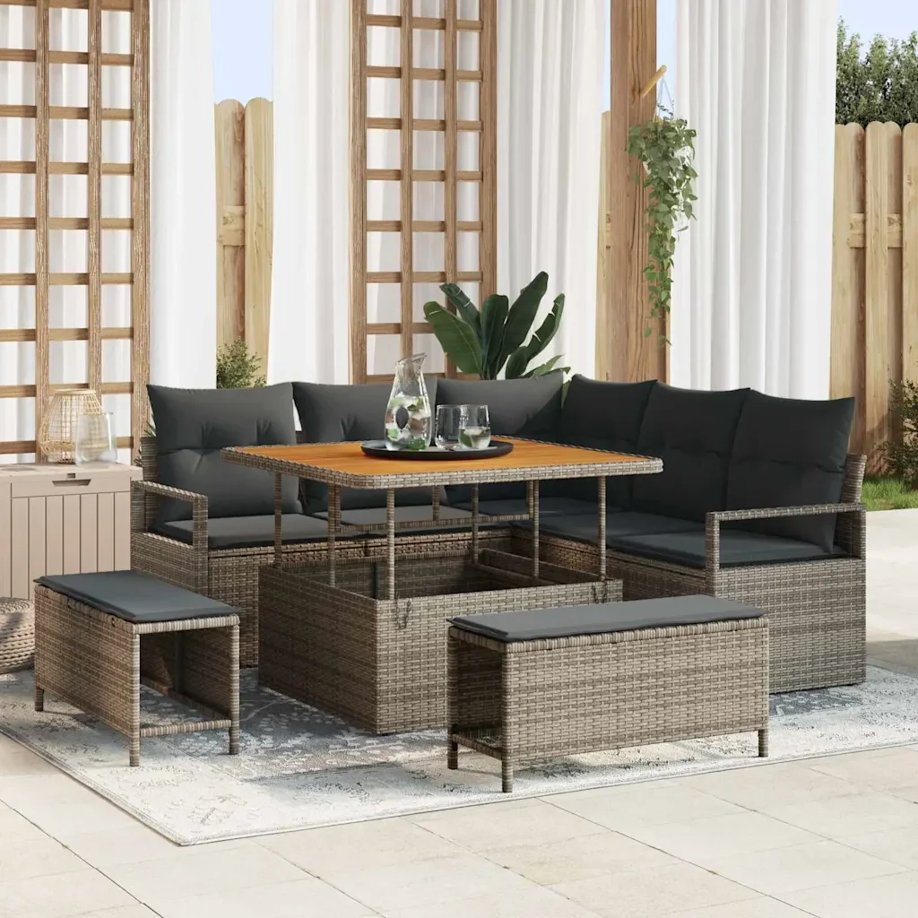 Set Divano da Giardino con cuscino 8 pcs Grigio polyrattan 3362518