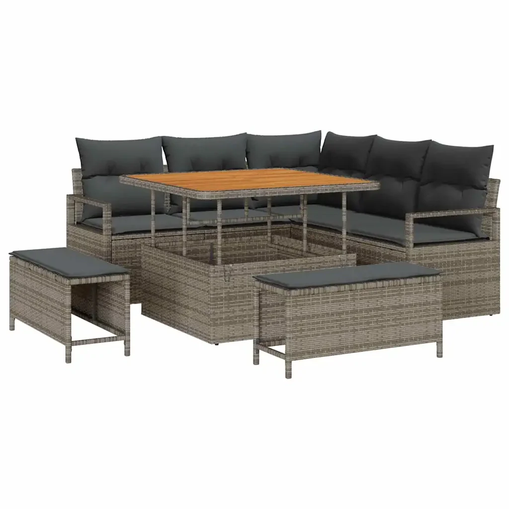 Set Divano da Giardino con cuscino 8 pcs Grigio polyrattan 3362518 - Image 2