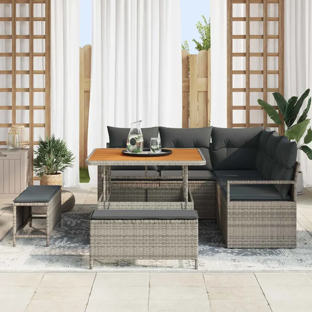 Set Divano da Giardino con cuscino 8 pcs Grigio polyrattan 3362518 - Image 3