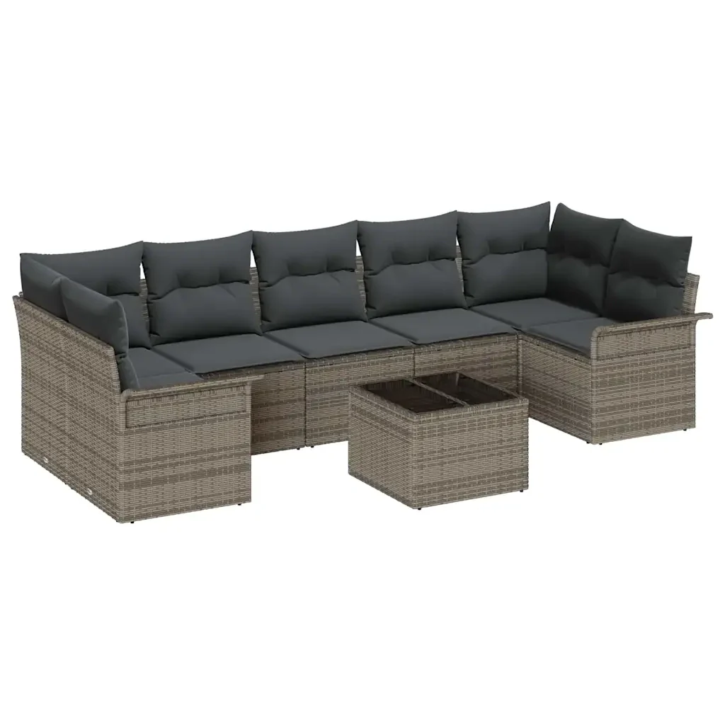 Set Divano da Giardino con cuscino 8 pcs Grigio polyrattan 3345279 - Image 2