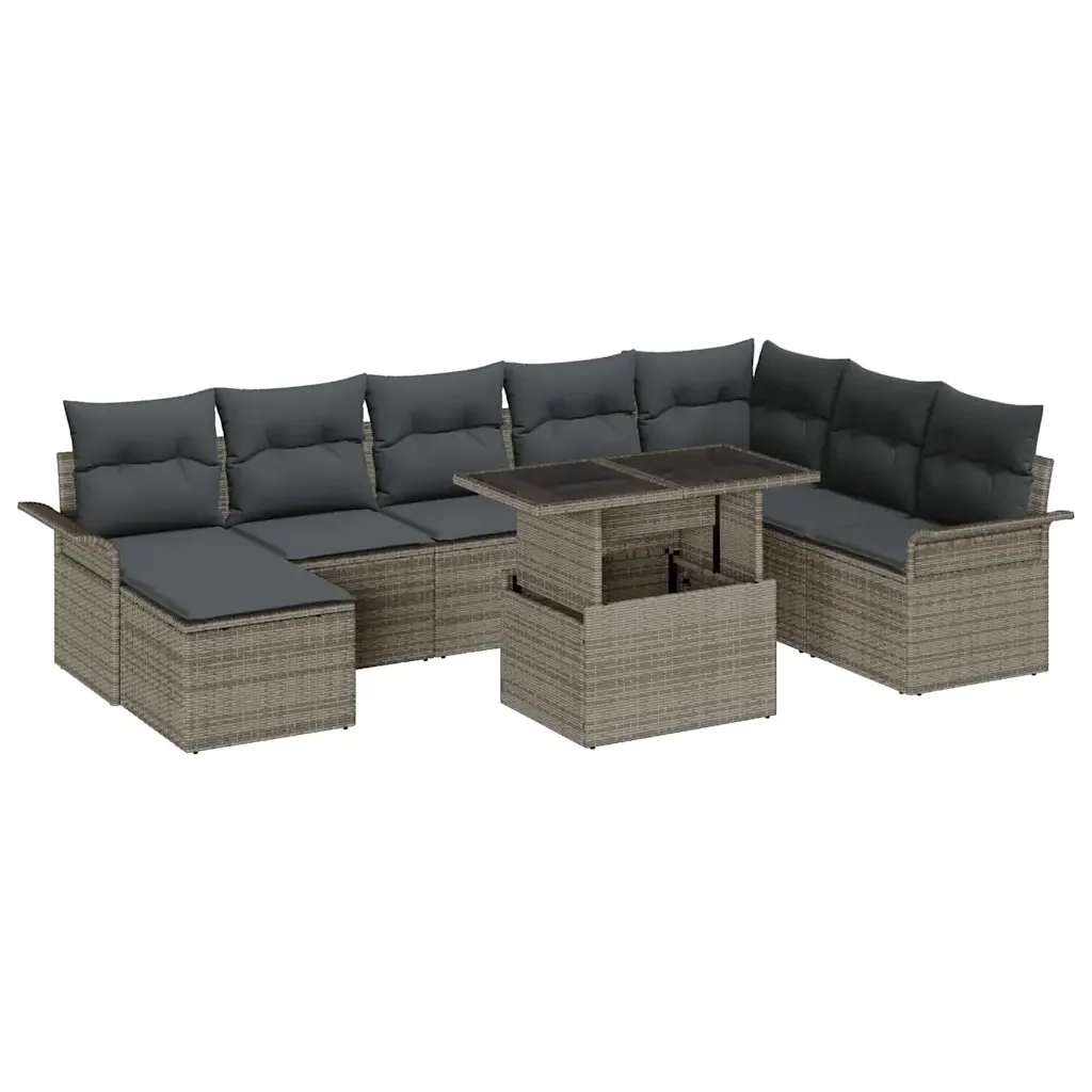 Set Divano da Giardino con cuscino 9 pcs Grigio polyrattan 3348335 - Image 2