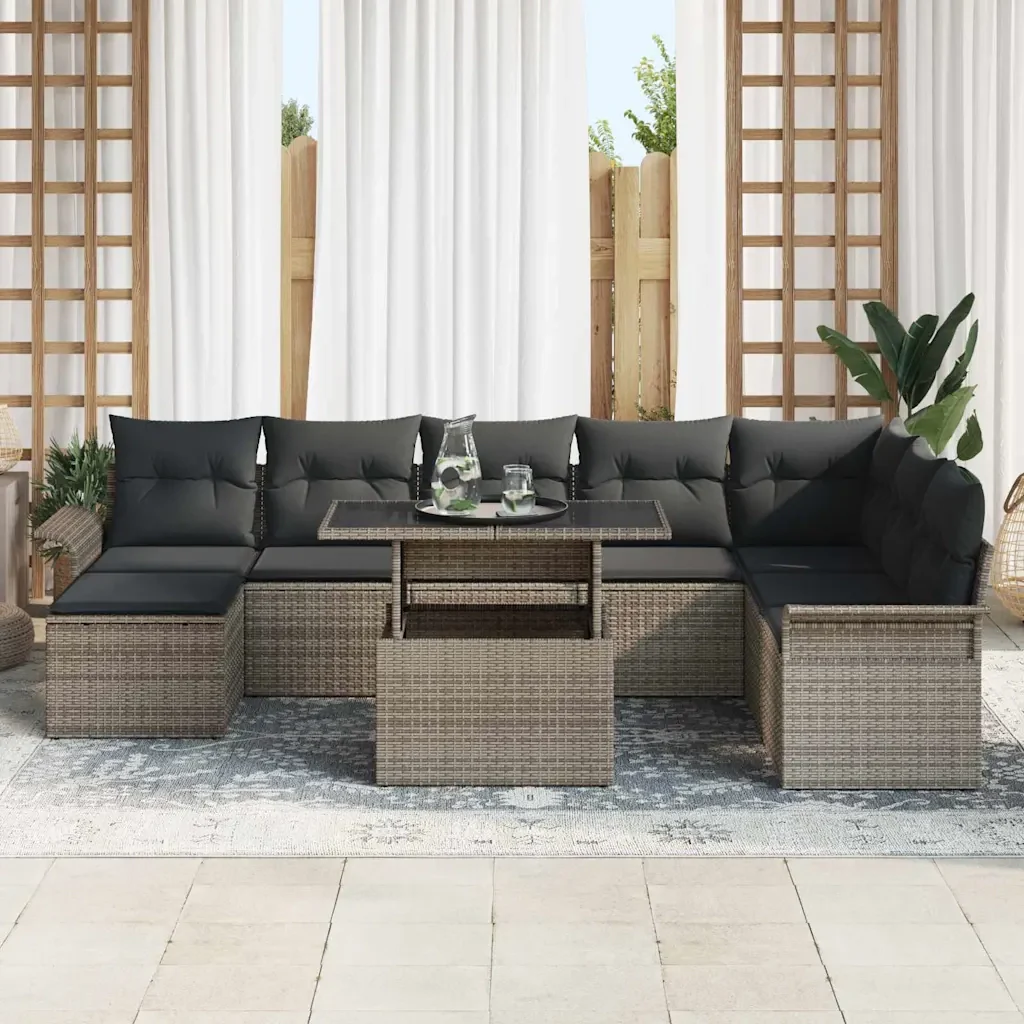 Set Divano da Giardino con cuscino 9 pcs Grigio polyrattan 3348335 - Image 3