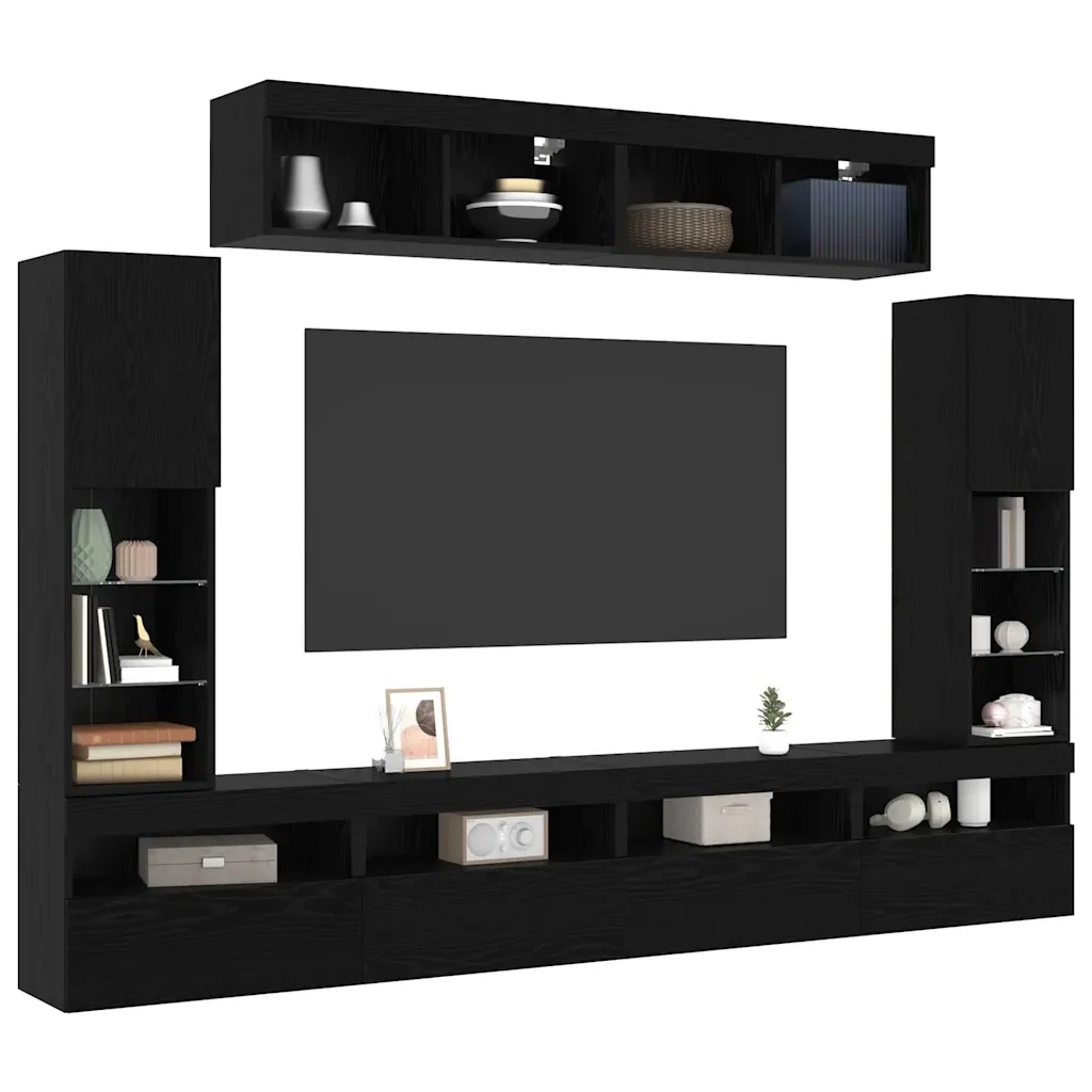 Set mobile TV 6 pcs Rovere nero Legno multistrato 3334382 - Image 3