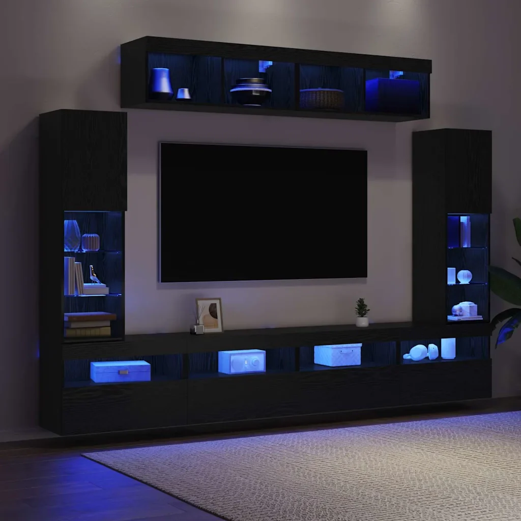 Set mobile TV 6 pcs Rovere nero Legno multistrato 3334382 - Image 5