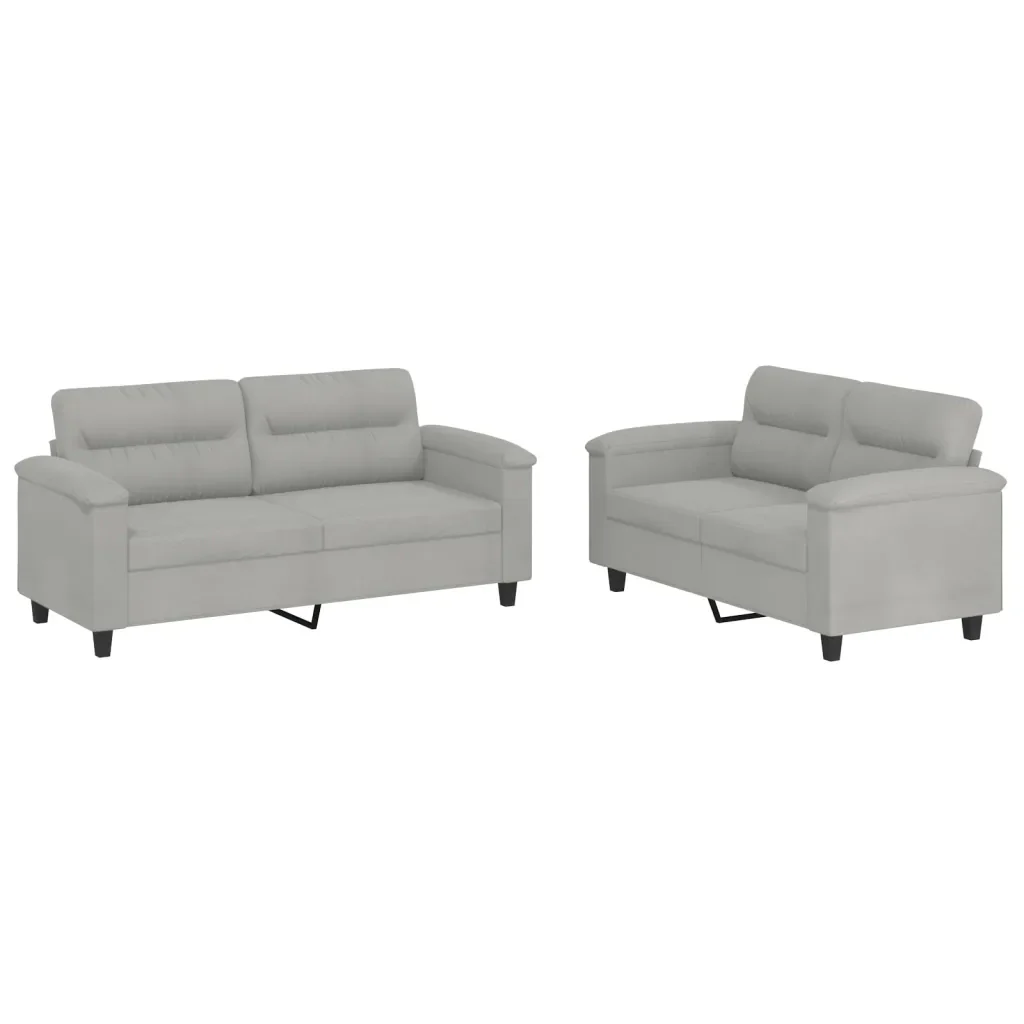Set Divani 2 pz con Cuscini Grigio Chiaro in Tessuto Microfibra - Image 2