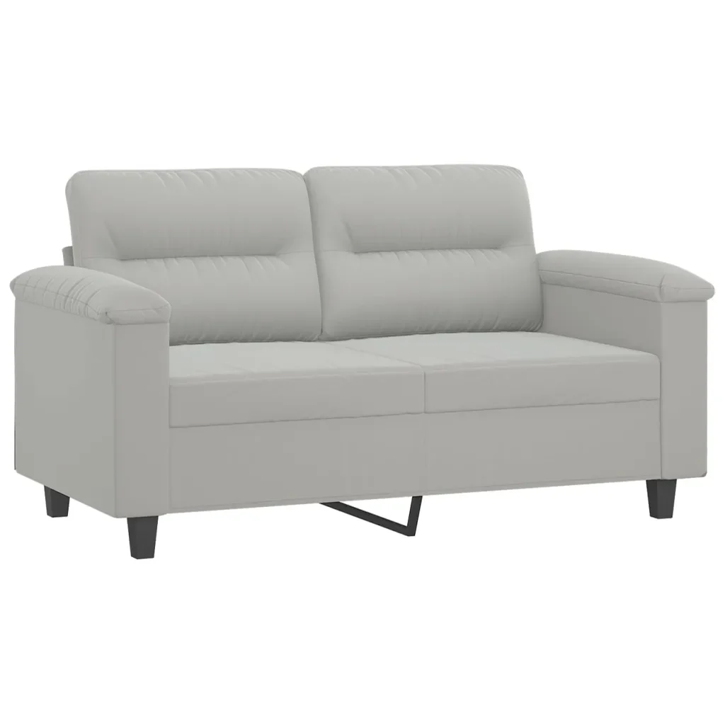 Set Divani 2 pz con Cuscini Grigio Chiaro in Tessuto Microfibra - Image 3