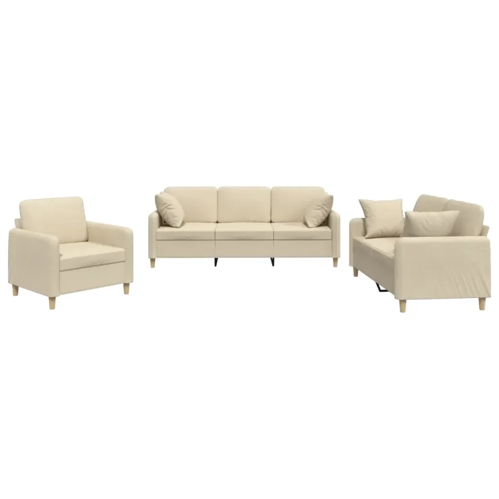 Set Divani 3 pz con Cuscini Crema in Tessuto - Image 2