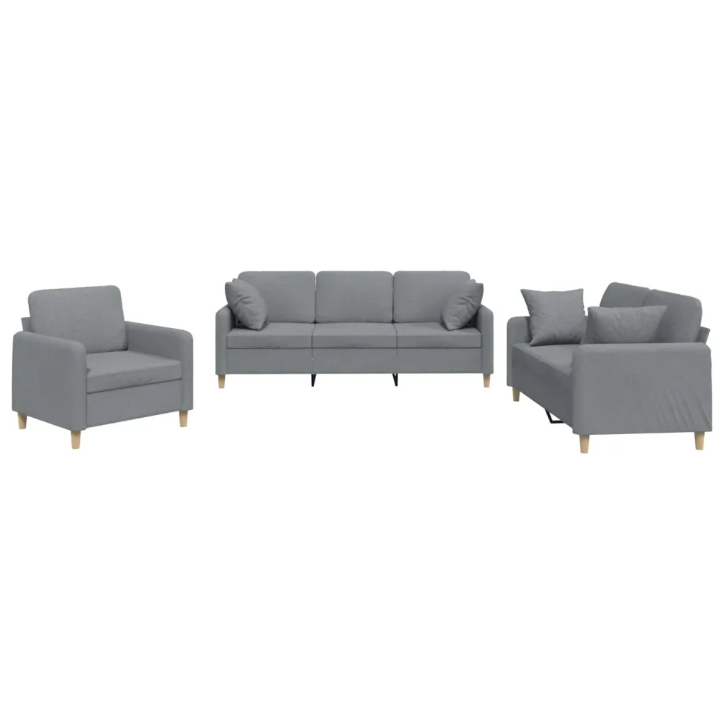 Set Divani 3 pz con Cuscini Grigio Chiaro in Tessuto - Image 2