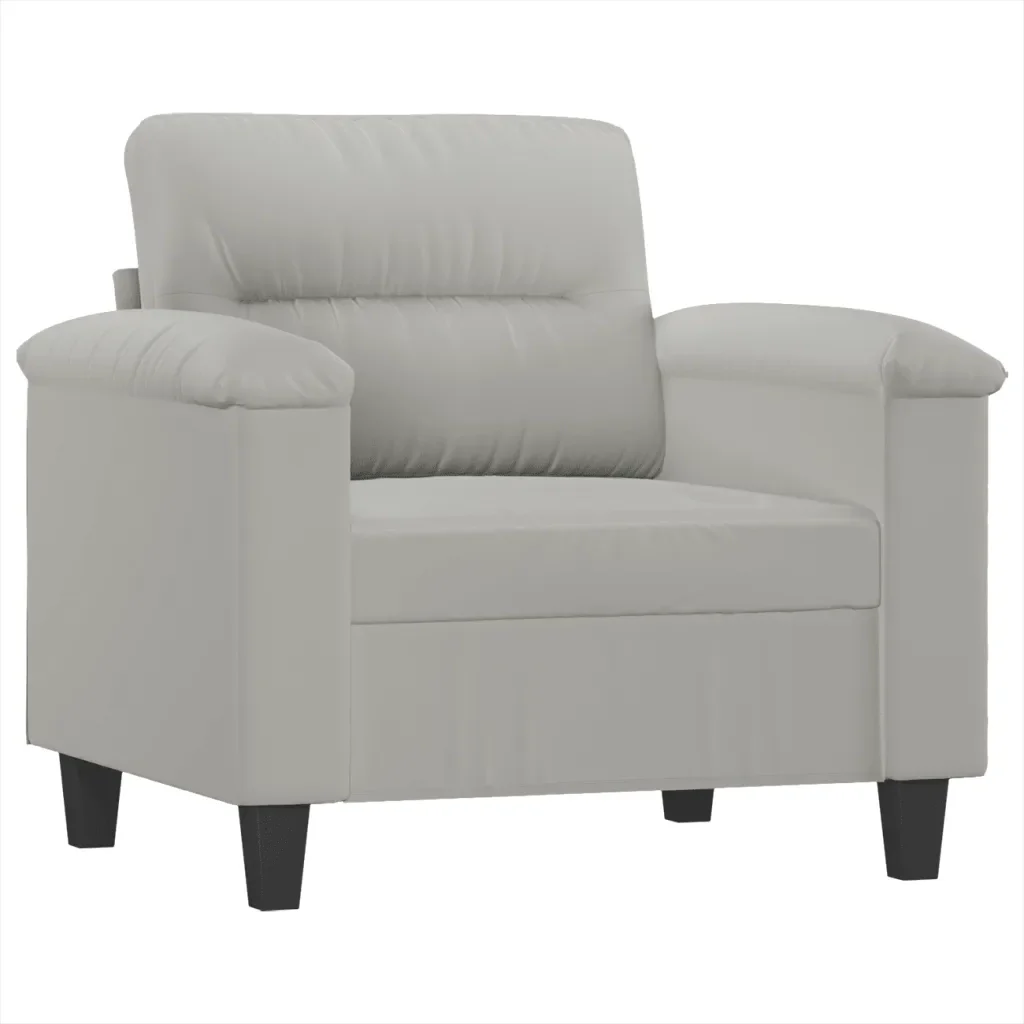 Set Divani 3 pz con Cuscini Grigio Chiaro in Tessuto Microfibra - Image 3