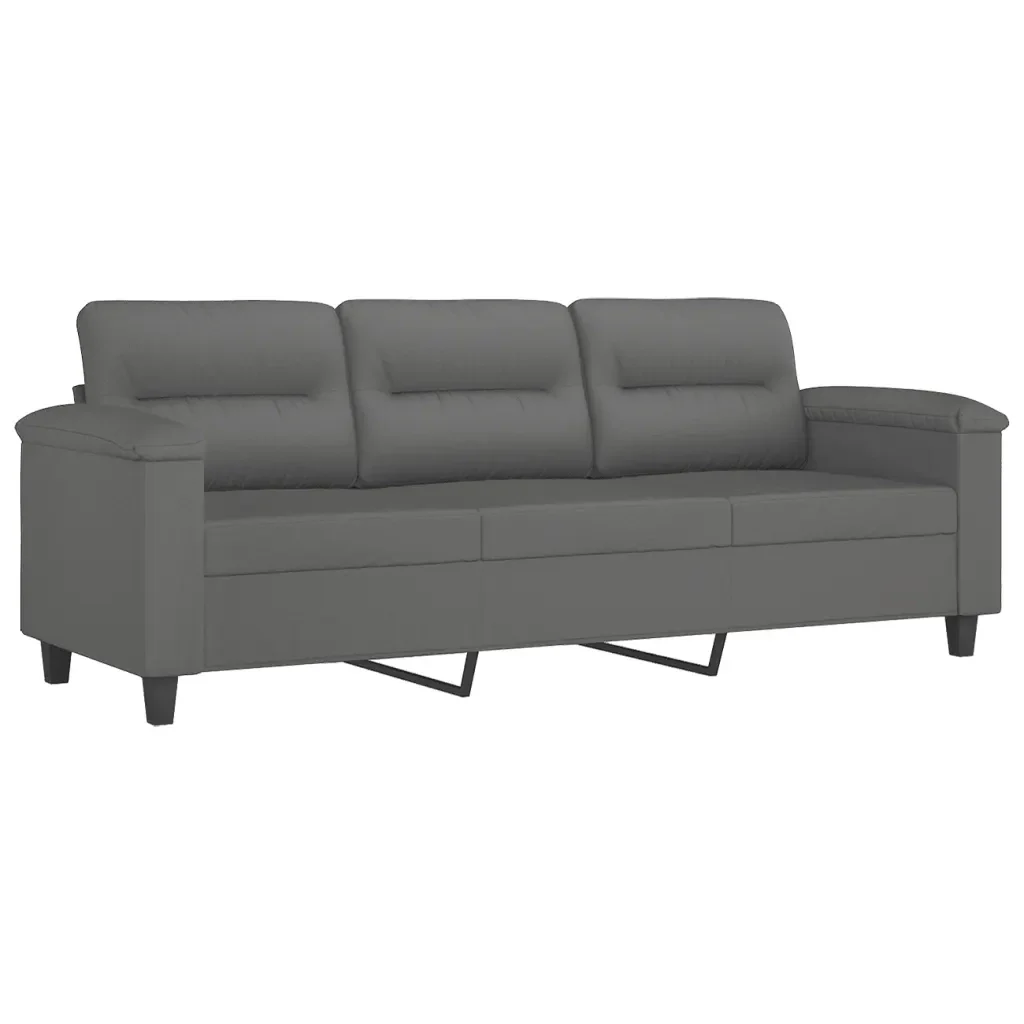 Set Divani 3 pz con Cuscini Grigio Scuro in Tessuto Microfibra - Image 4