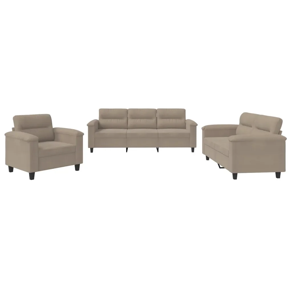 Set Divani 3 pz con Cuscini Tortora in Tessuto Microfibra - Image 2