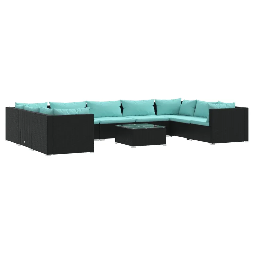 Set Divani da Giardino 10 pz con Cuscini in Polyrattan Nero 3101977 - Image 2