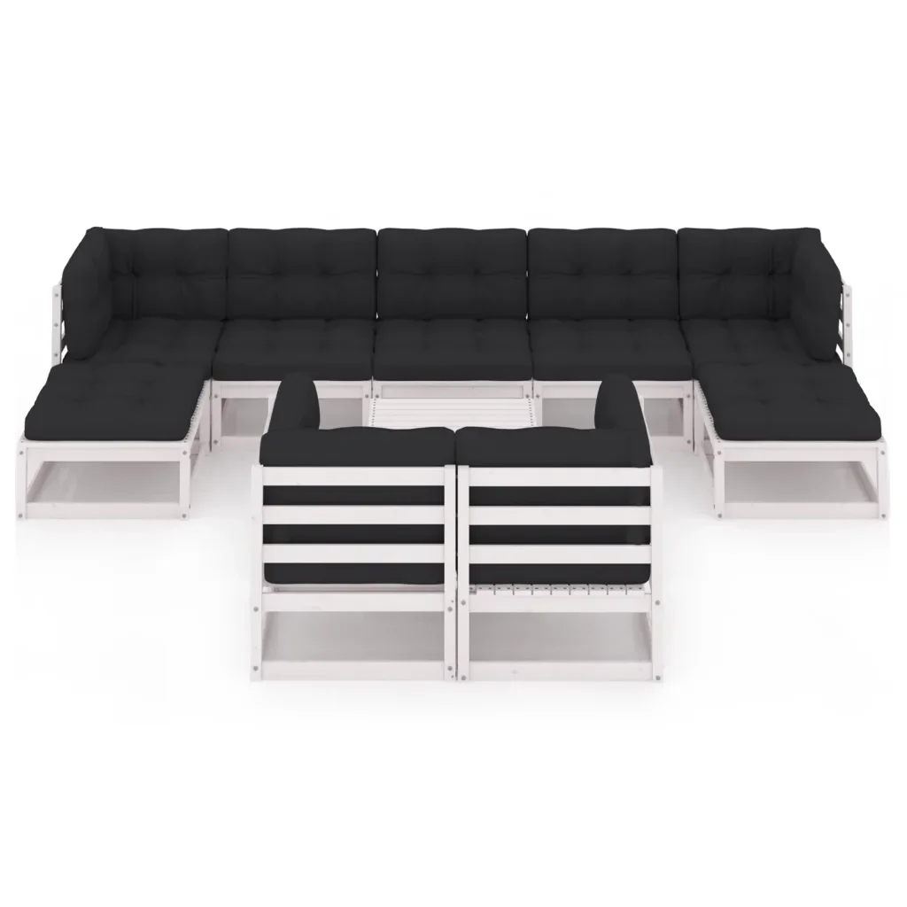 Set Divani da Giardino 10 pz Cuscini Bianchi Massello di Pino 3077160 - Image 3