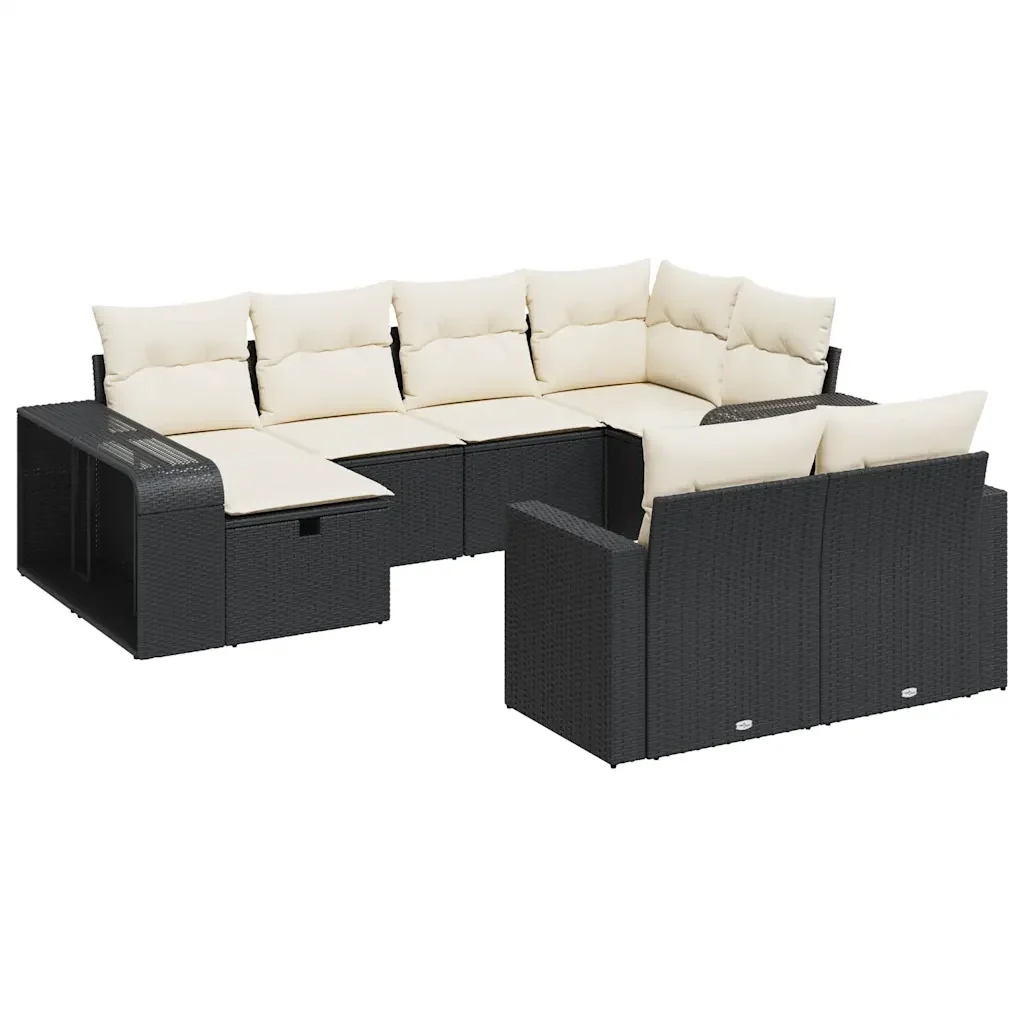 Set Divani da Giardino 10pz con Cuscini in Polyrattan Nero - Image 2