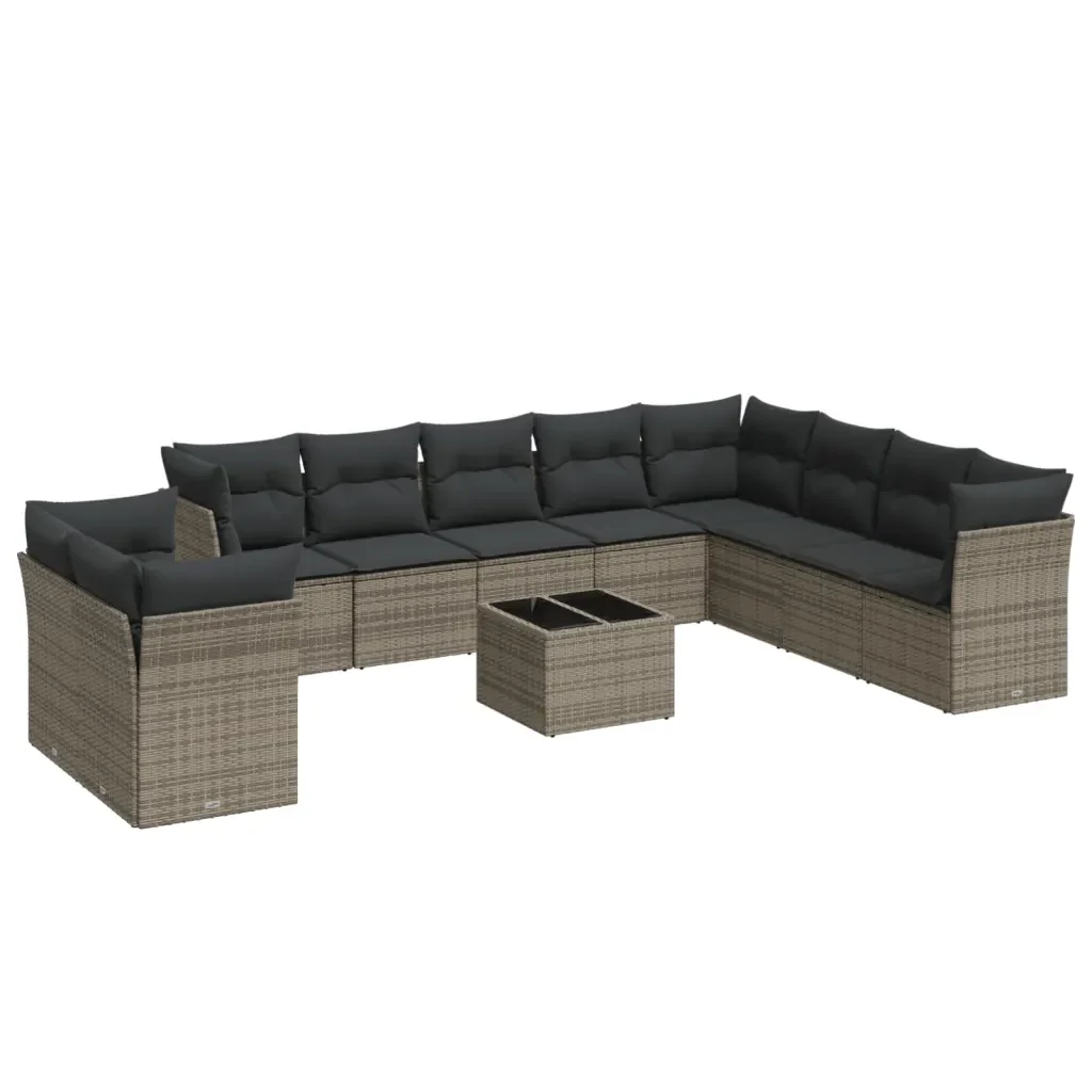 Set Divani da Giardino 11 pz con Cuscini in Polyrattan Grigio 3217870 - Image 2