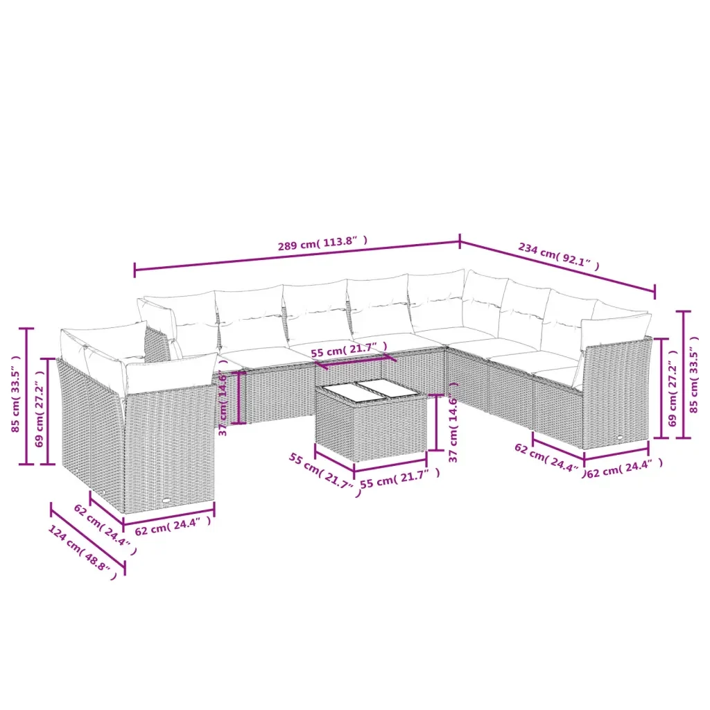 Set Divani da Giardino 11 pz con Cuscini in Polyrattan Grigio 3217870 - Image 3
