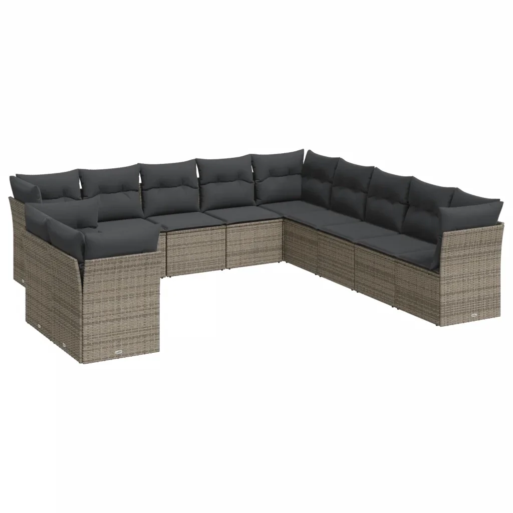 Set Divani da Giardino 11 pz con Cuscini in Polyrattan Grigio 3217880 - Image 2