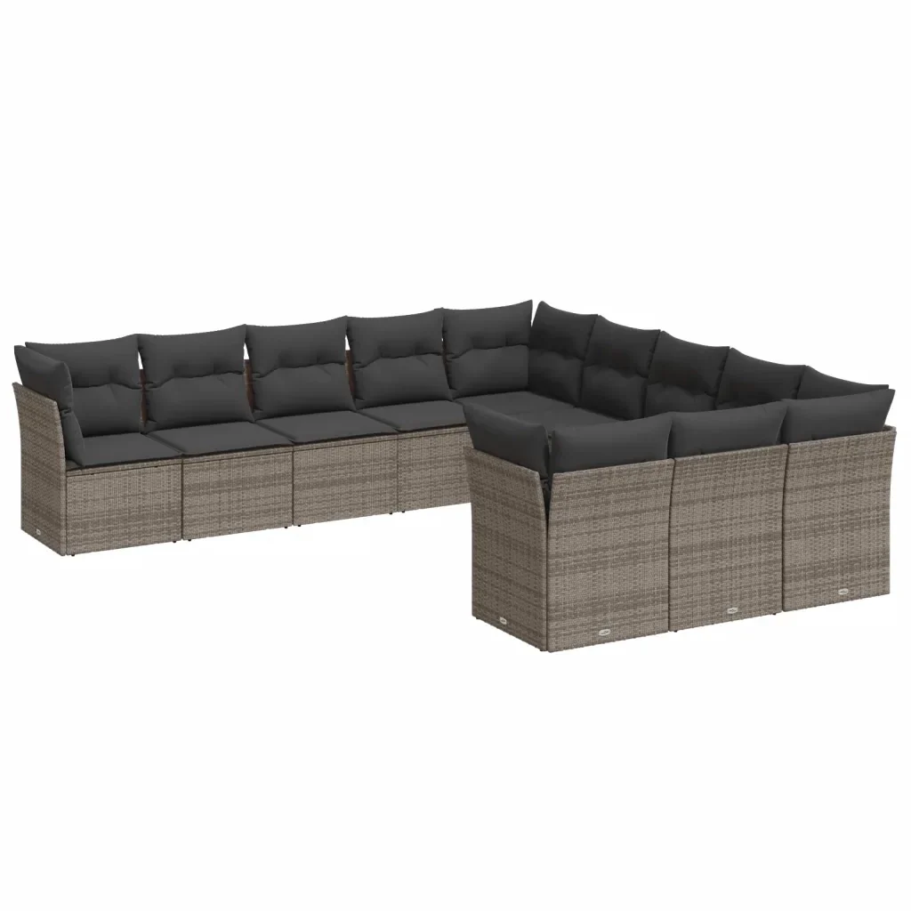 Set Divani da Giardino 11 pz con Cuscini in Polyrattan Grigio 3218410 - Image 2