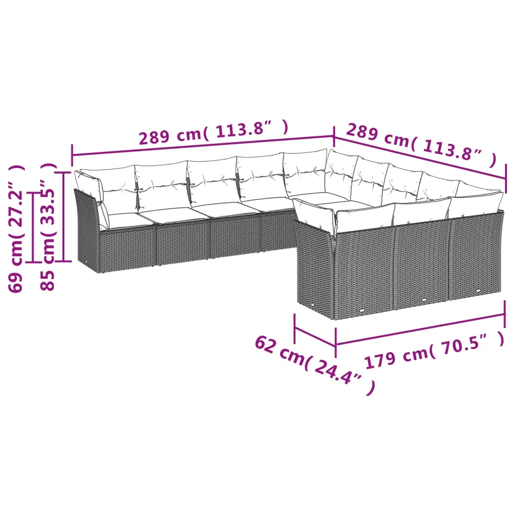 Set Divani da Giardino 11 pz con Cuscini in Polyrattan Grigio 3218410 - Image 3