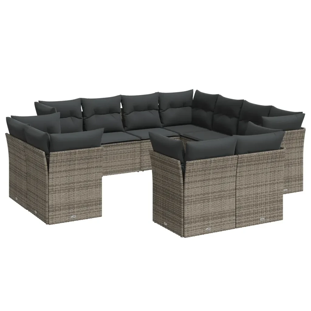 Set Divani da Giardino 11 pz con Cuscini in Polyrattan Grigio 3218510 - Image 2