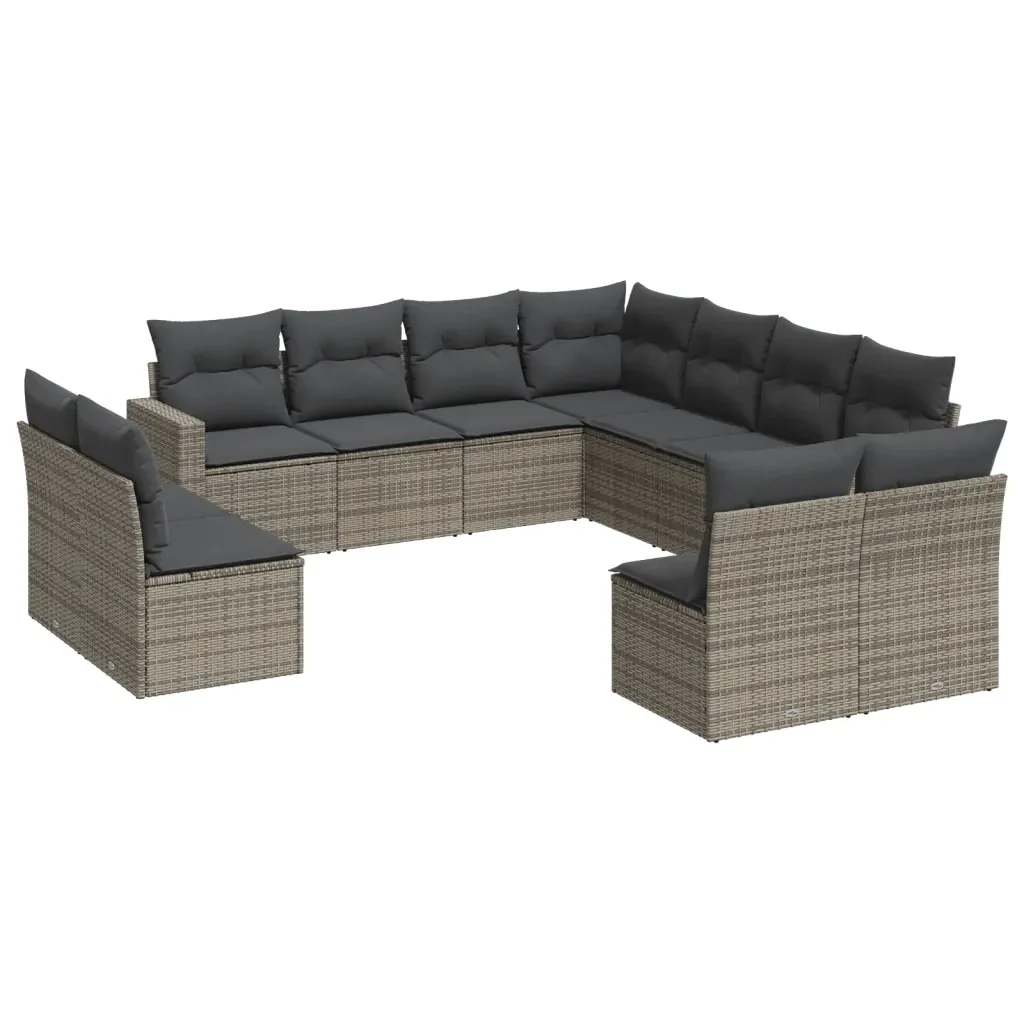 Set Divani da Giardino 11 pz con Cuscini in Polyrattan Grigio 3219120 - Image 2