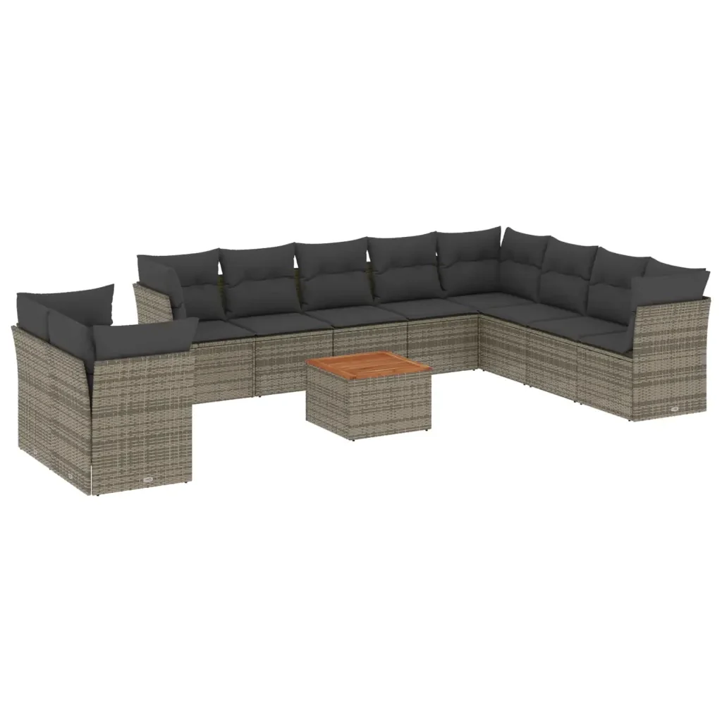 Set Divani da Giardino 11 pz con Cuscini in Polyrattan Grigio 3223722 - Image 2