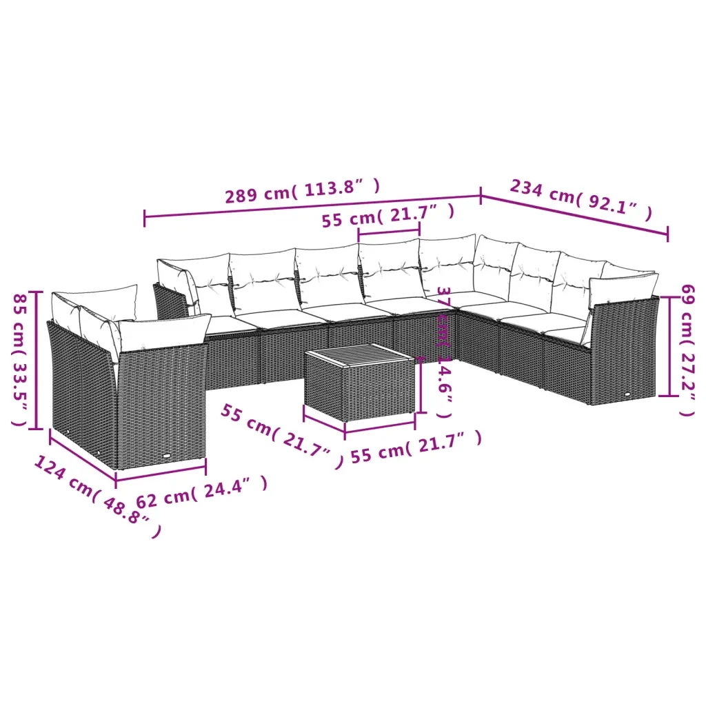 Set Divani da Giardino 11 pz con Cuscini in Polyrattan Grigio 3223722 - Image 3
