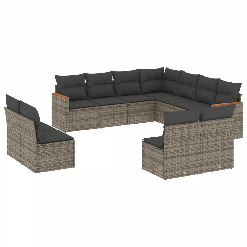 Set Divani da Giardino 11 pz con Cuscini in Polyrattan Grigio 3226088 - Image 2