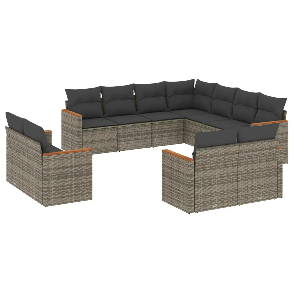 Set Divani da Giardino 11 pz con Cuscini in Polyrattan Grigio 3226501 - Image 2