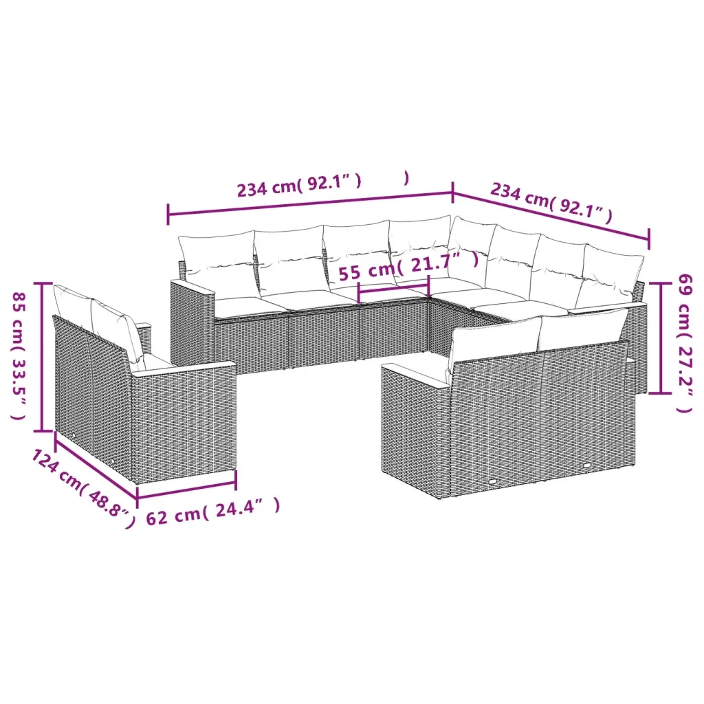 Set Divani da Giardino 11 pz con Cuscini in Polyrattan Grigio 3226501 - Image 7