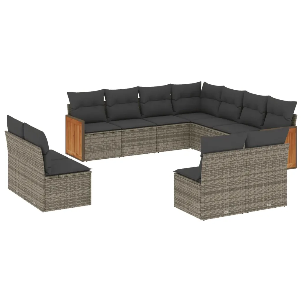 Set Divani da Giardino 11 pz con Cuscini in Polyrattan Grigio 3227768 - Image 2