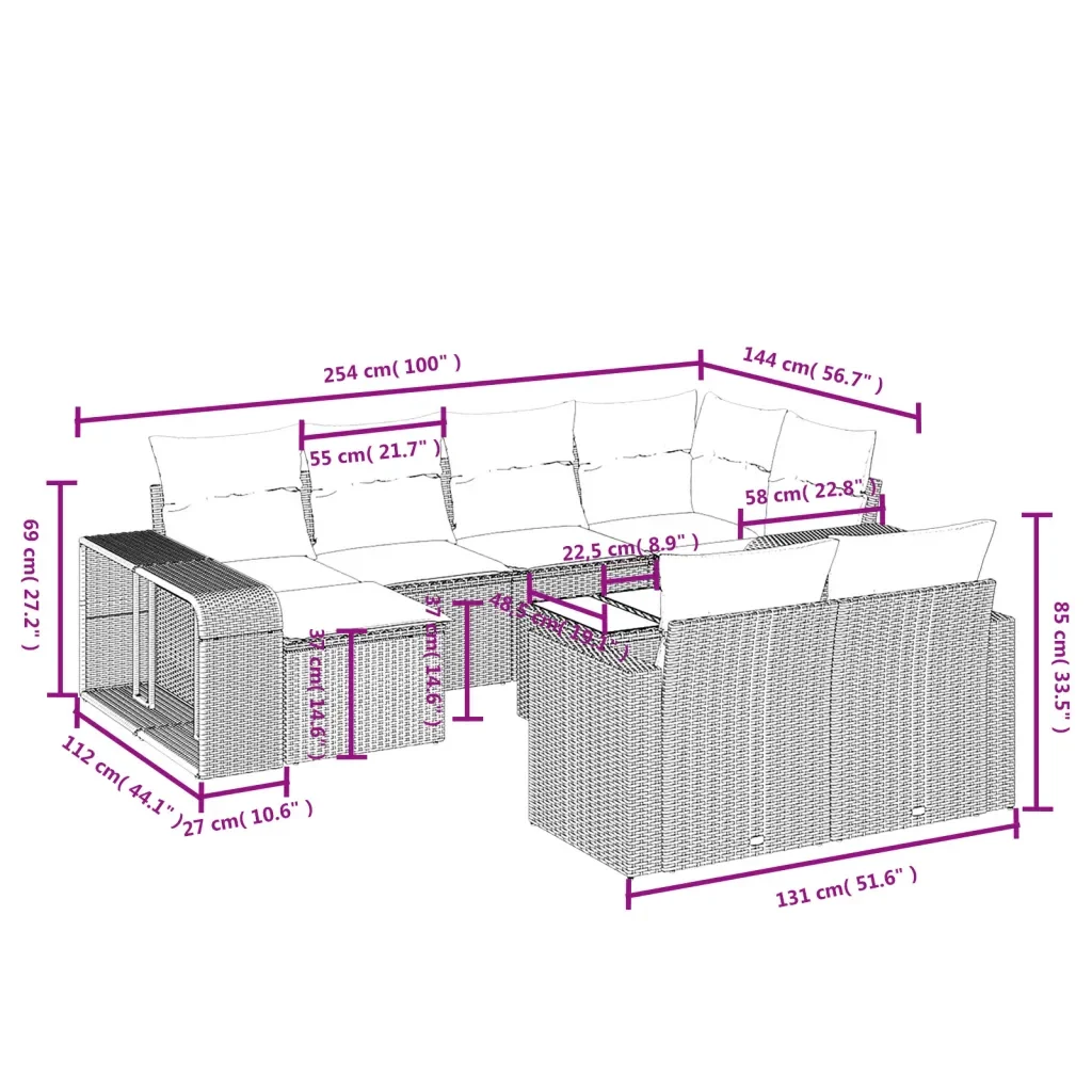 Set Divani da Giardino 11 pz con Cuscini in Polyrattan Grigio 3228910 - Image 10
