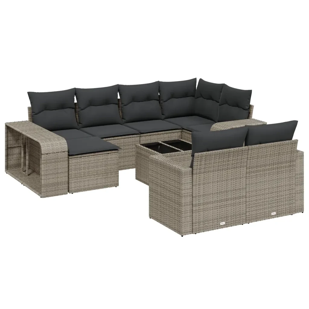 Set Divani da Giardino 11 pz con Cuscini in Polyrattan Grigio 3228910 - Image 2