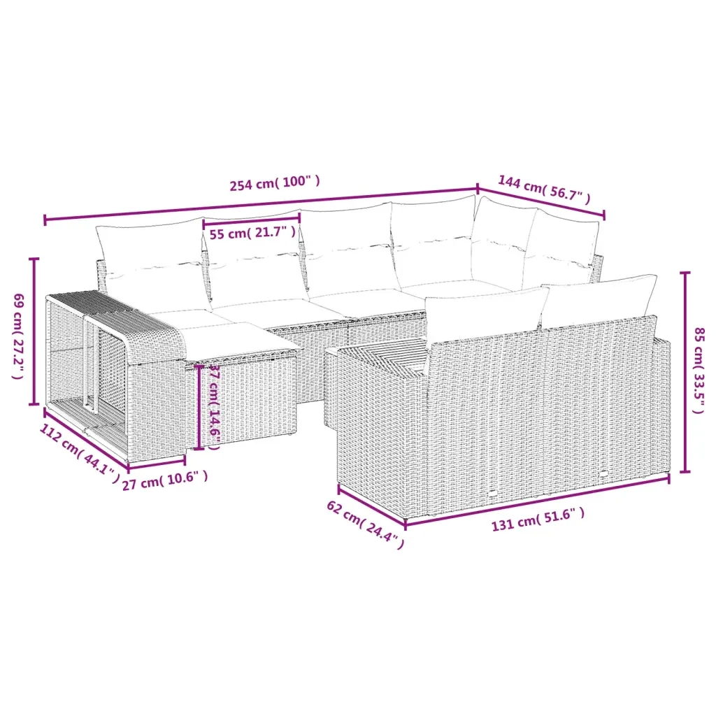 Set Divani da Giardino 11 pz con Cuscini in Polyrattan Grigio 3228920 - Image 10