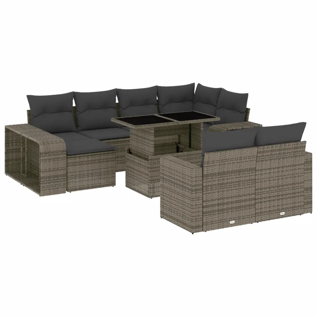 Set Divani da Giardino 11 pz con Cuscini in Polyrattan Grigio 3274583 - Image 2